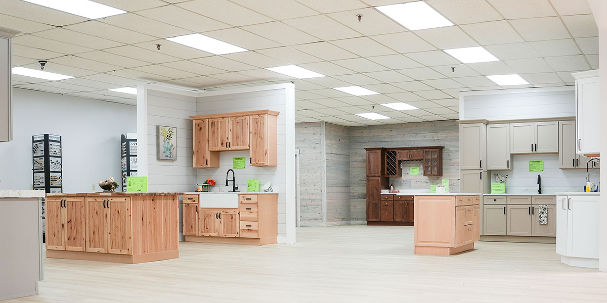 Kitchen cabinet displays at the Builders Surplus Design Showroom in Lunenburg, Massachusetts
